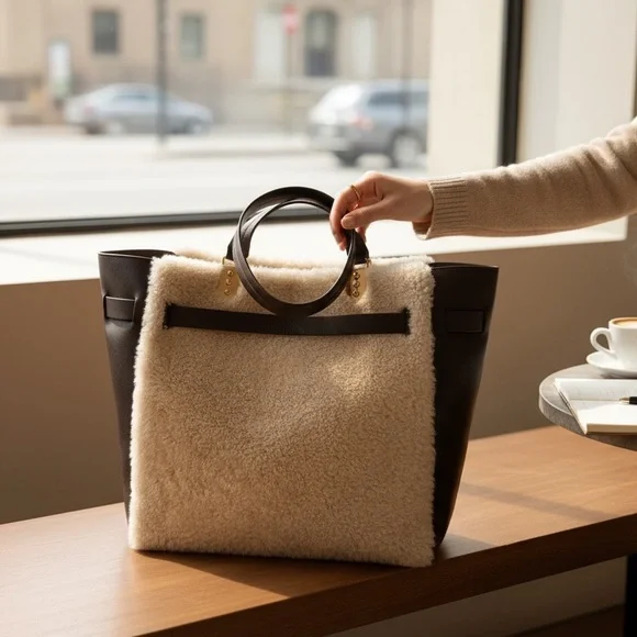 Christian Louboutin Brown and Cream Shearling Shoulder Bag - Picture 13 of 15